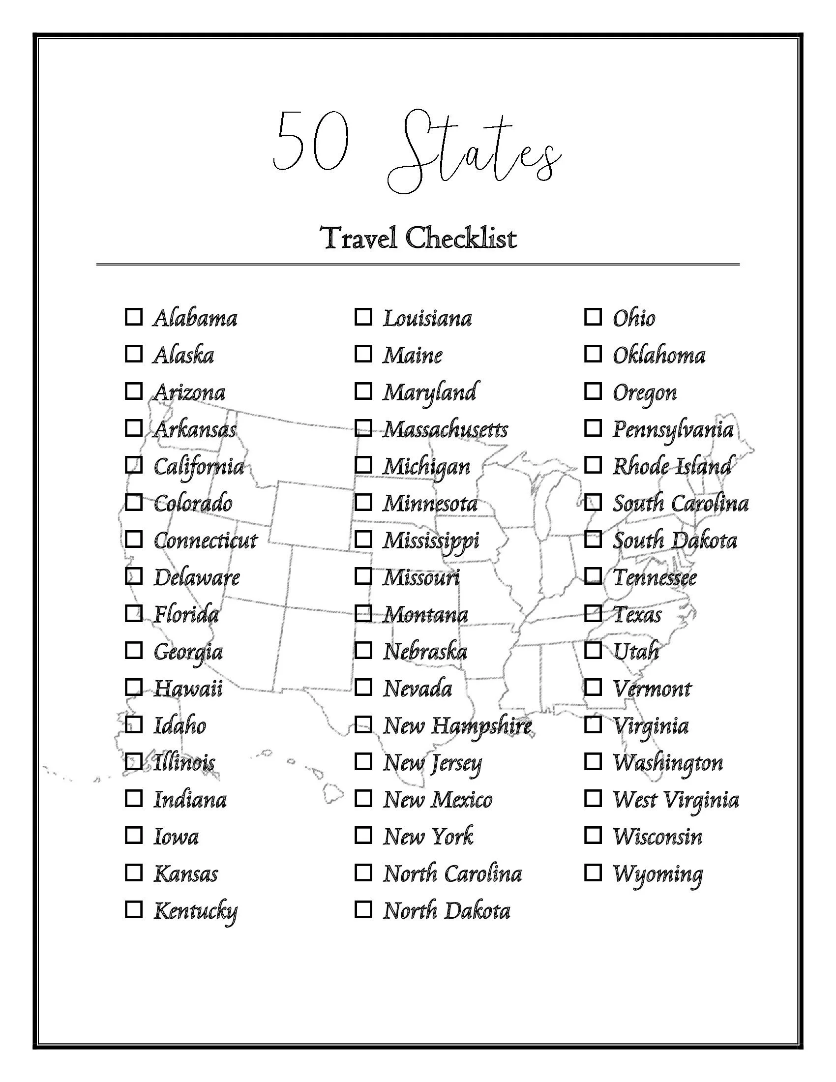 50 US States Checklist Etsy UK
