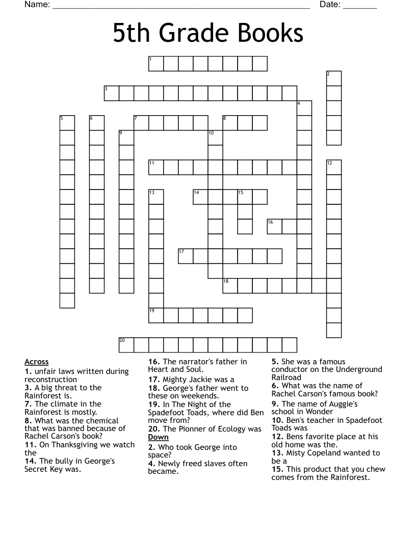 Crossword Puzzles 5th Grade Printable