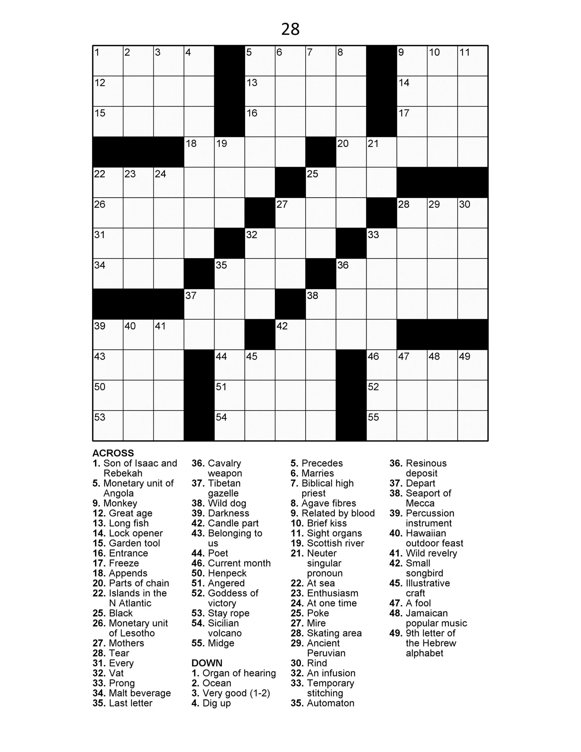 Printable Crossword Puzzles Large Print