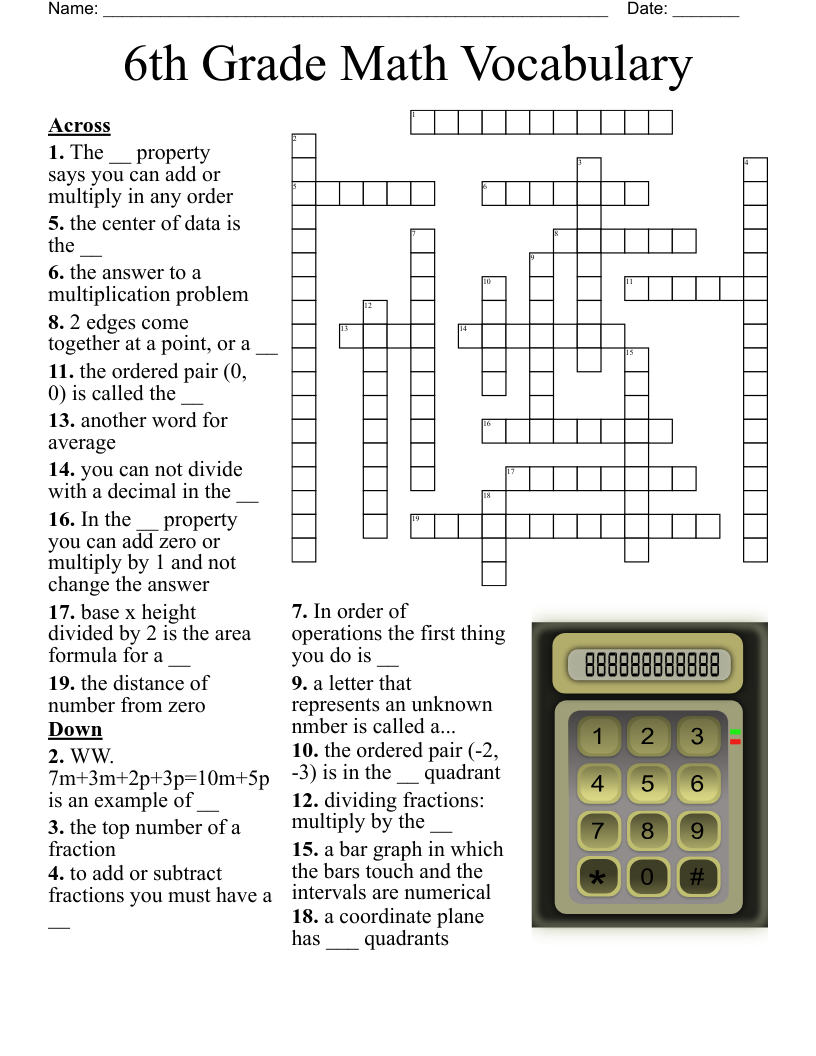 6th Grade Crossword Puzzles Printable Free
