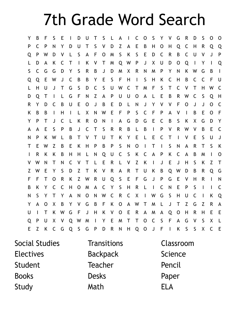 7th Grade Word Search WordMint