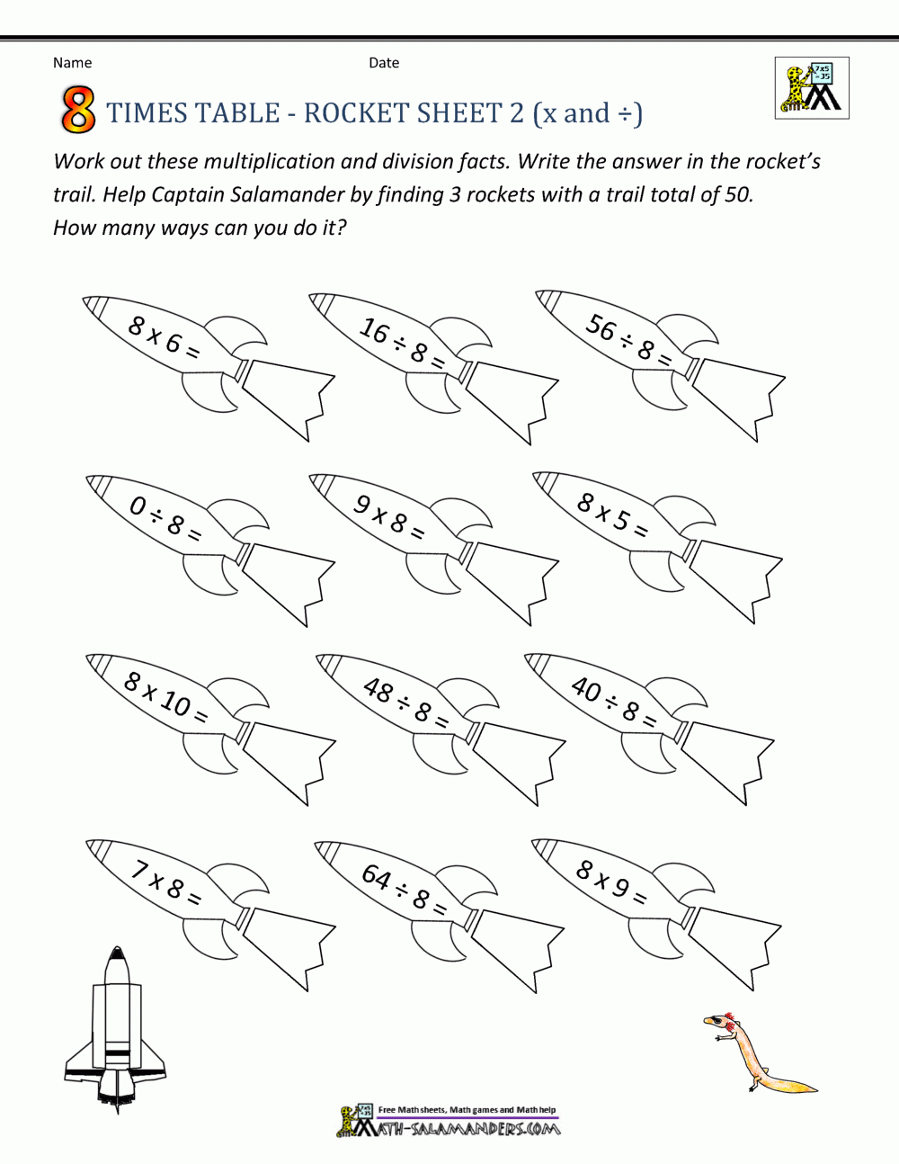 8 Times Table Worksheet Page