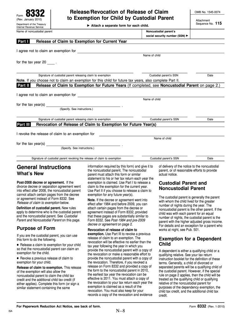 Tax Form Release Of Dependent