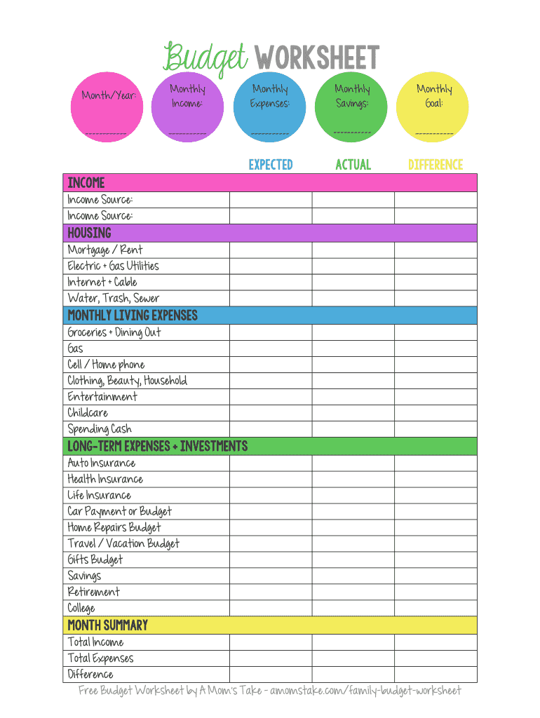 A Moms Take Budget Worksheet Form Fill Online Printable 