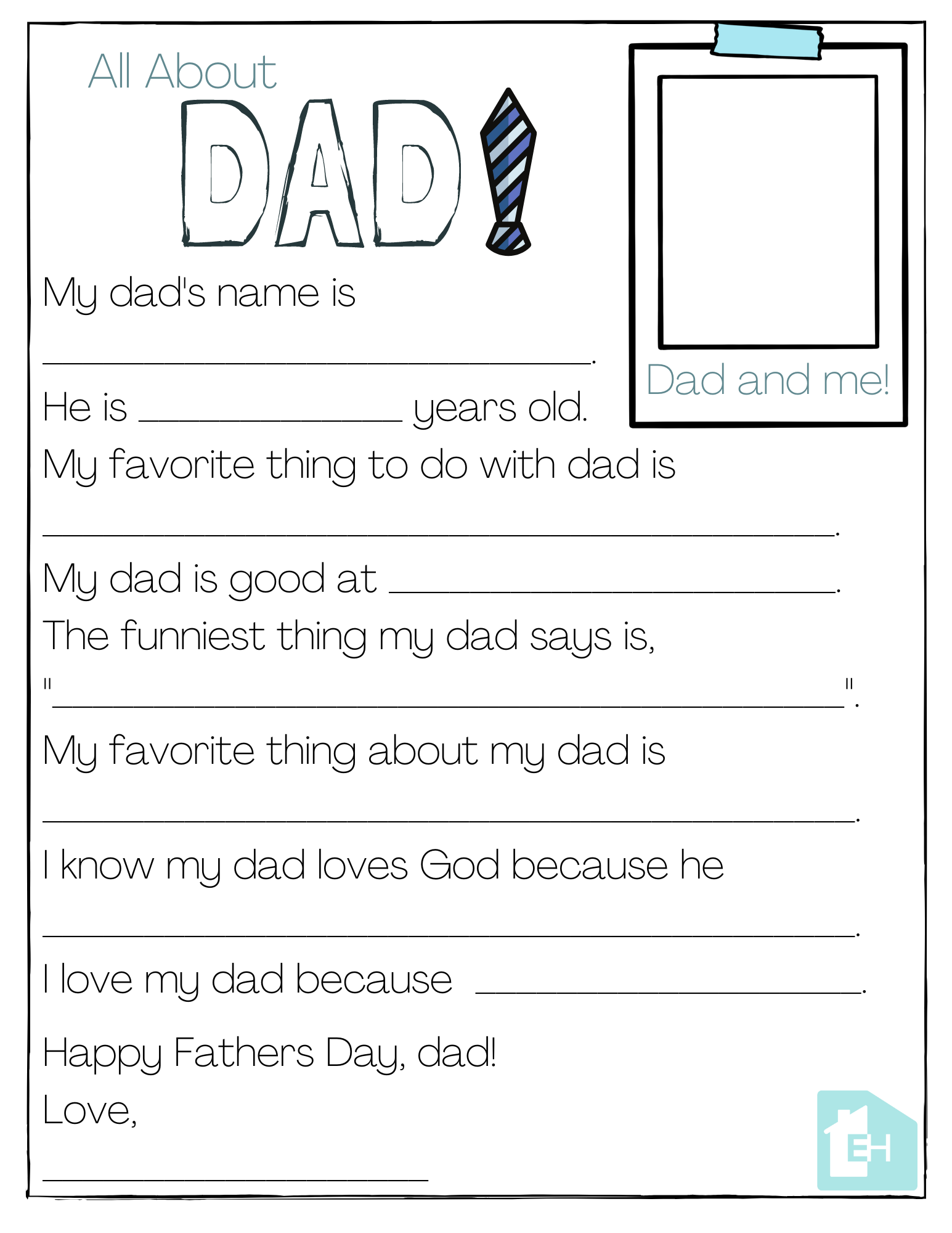 Preschool All About My Dad Printable