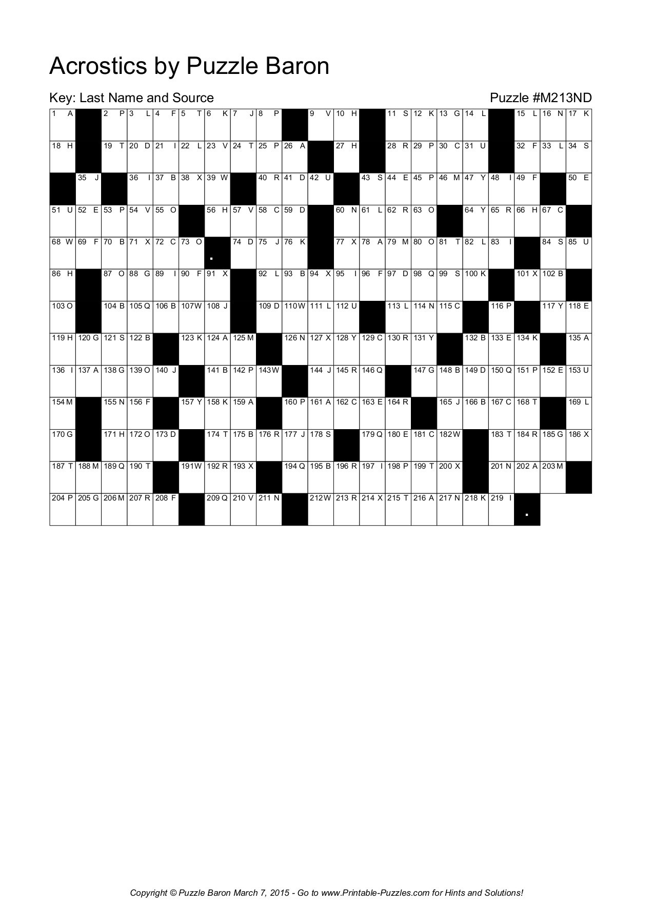 Printable Acrostic Puzzles Baron
