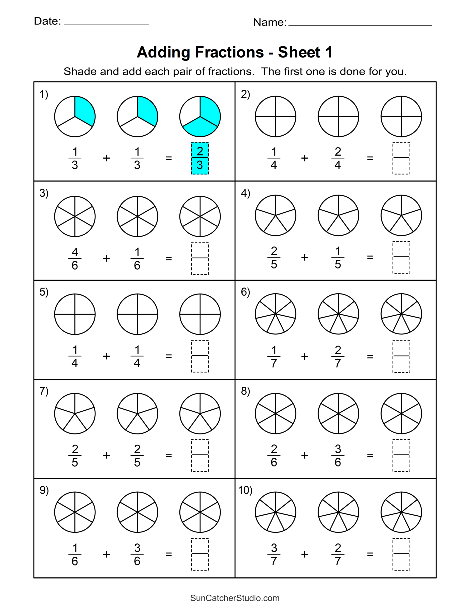 Free Printable Adding Fractions Worksheets