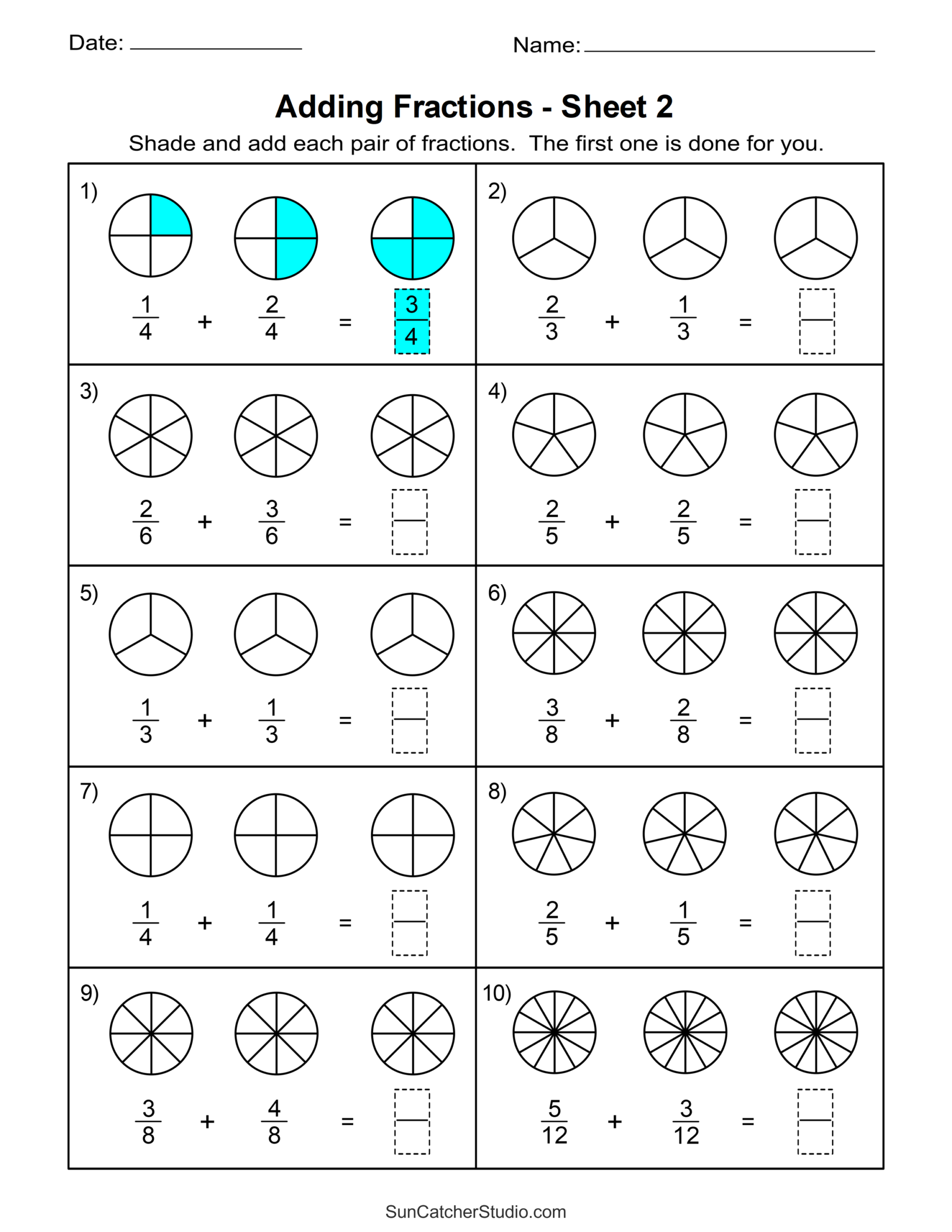 Adding Fractions Printable Worksheets