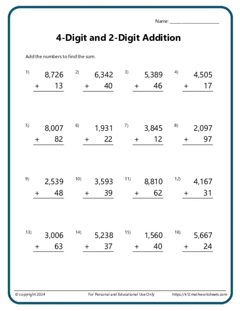 Printable Addition Worksheets For Grade 2