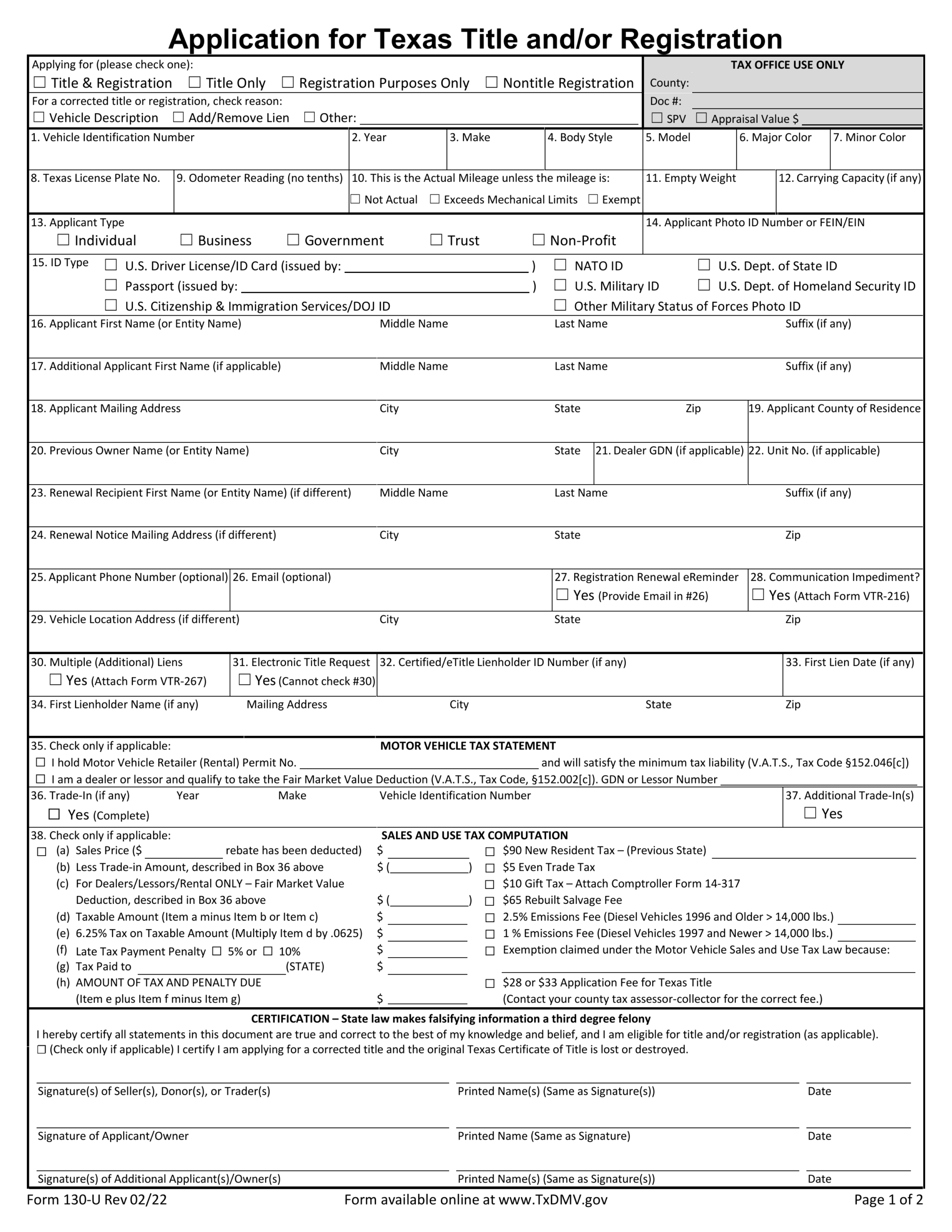 All About Form Form 130 U 2023 2024 Fill Edit And Download PDF 