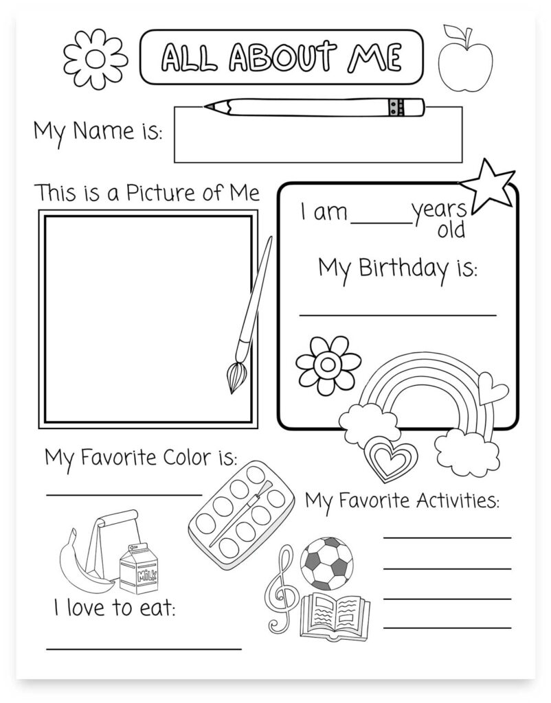 Printable All About Me Worksheet Activity