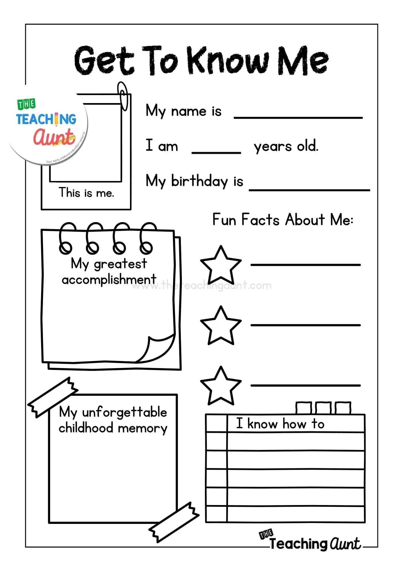 All About Me Worksheet Free Printable