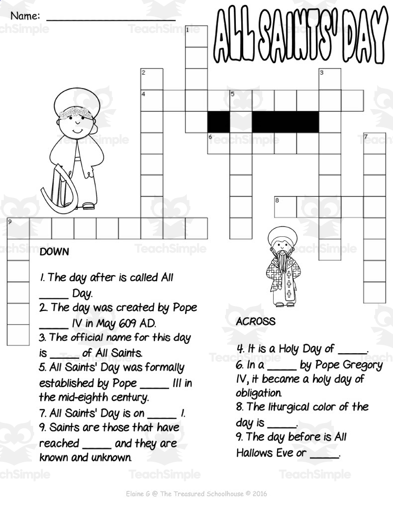 Free Printable All Saints Day Worksheets
