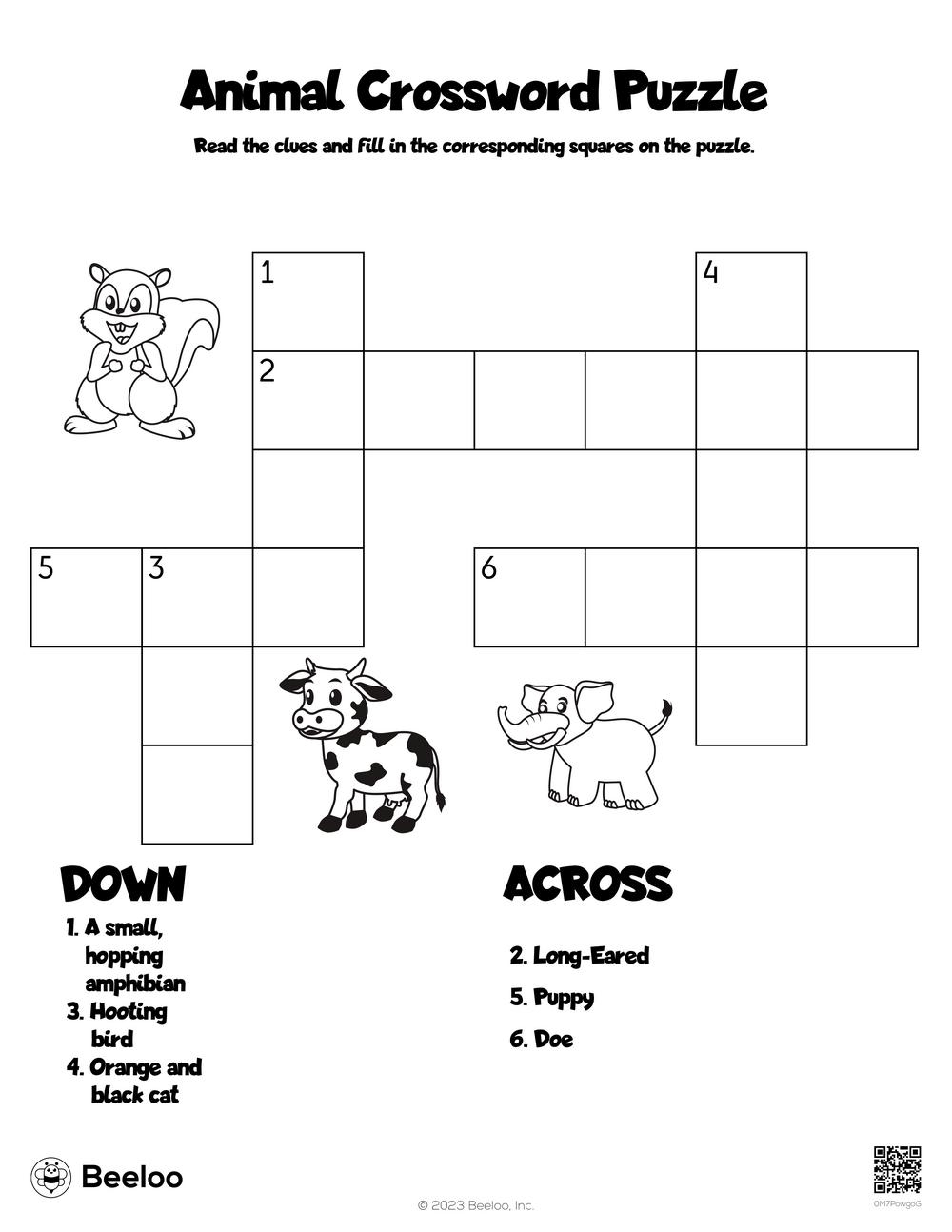Free Printable Animal Crossword Puzzles