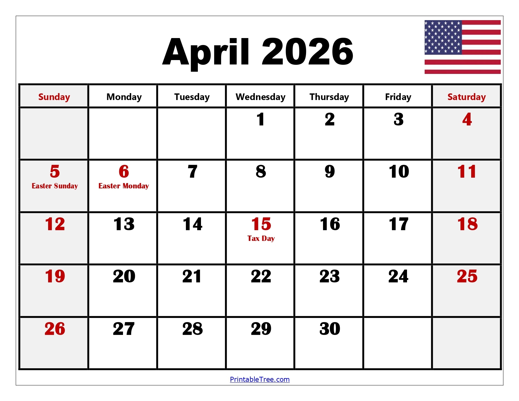 Free April 2026 Calendar Printable