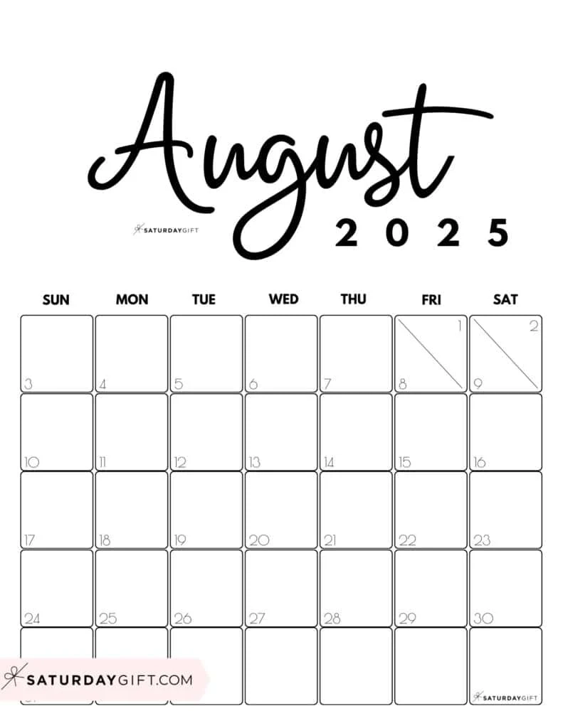 Printable Blank Calendar August
