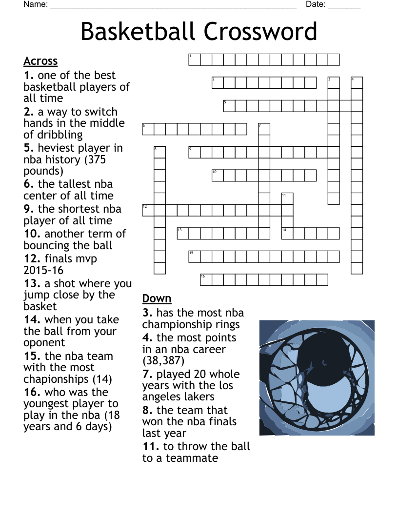 Printable Basketball Crossword Puzzles