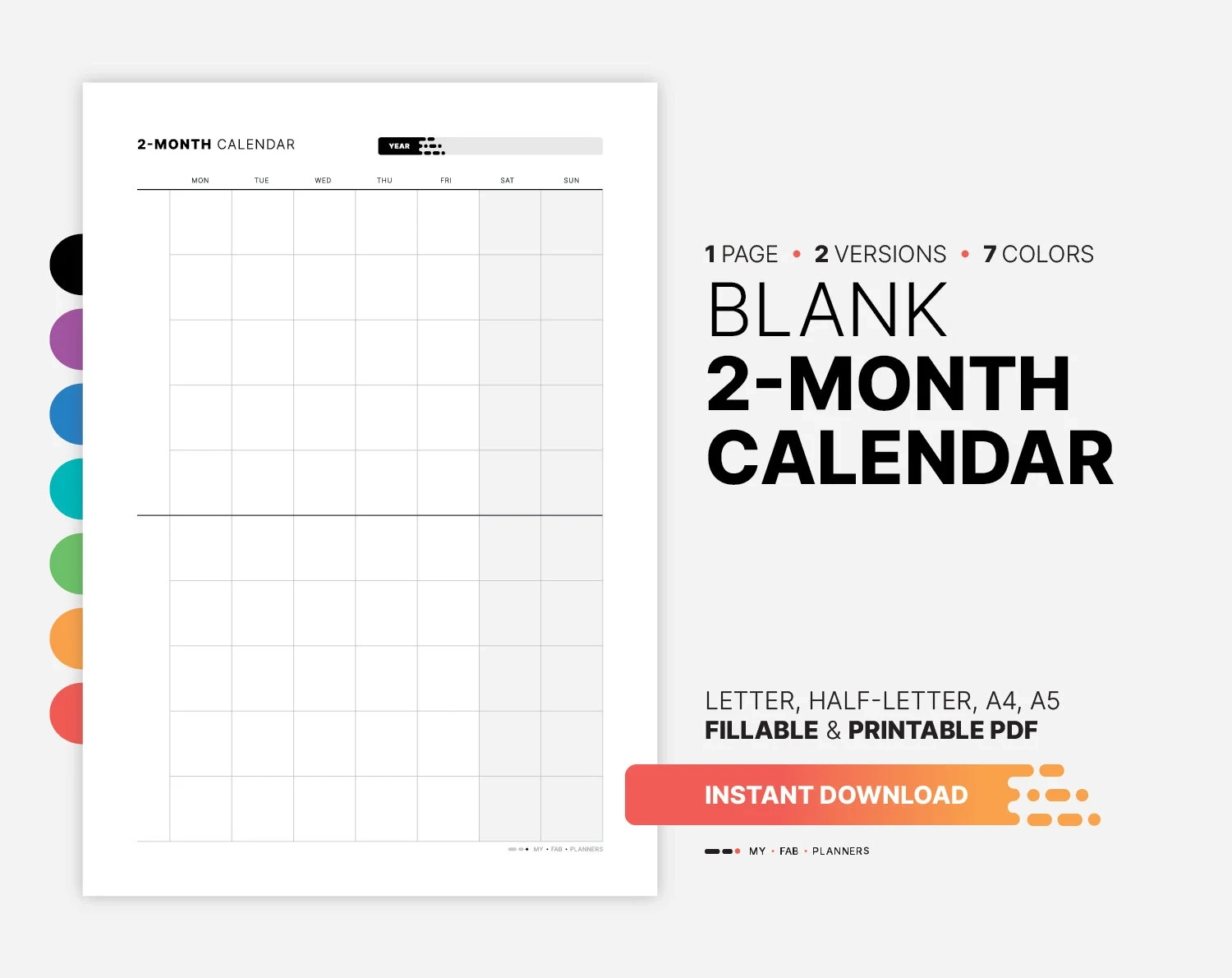Blank 2 Month Calendar Printable