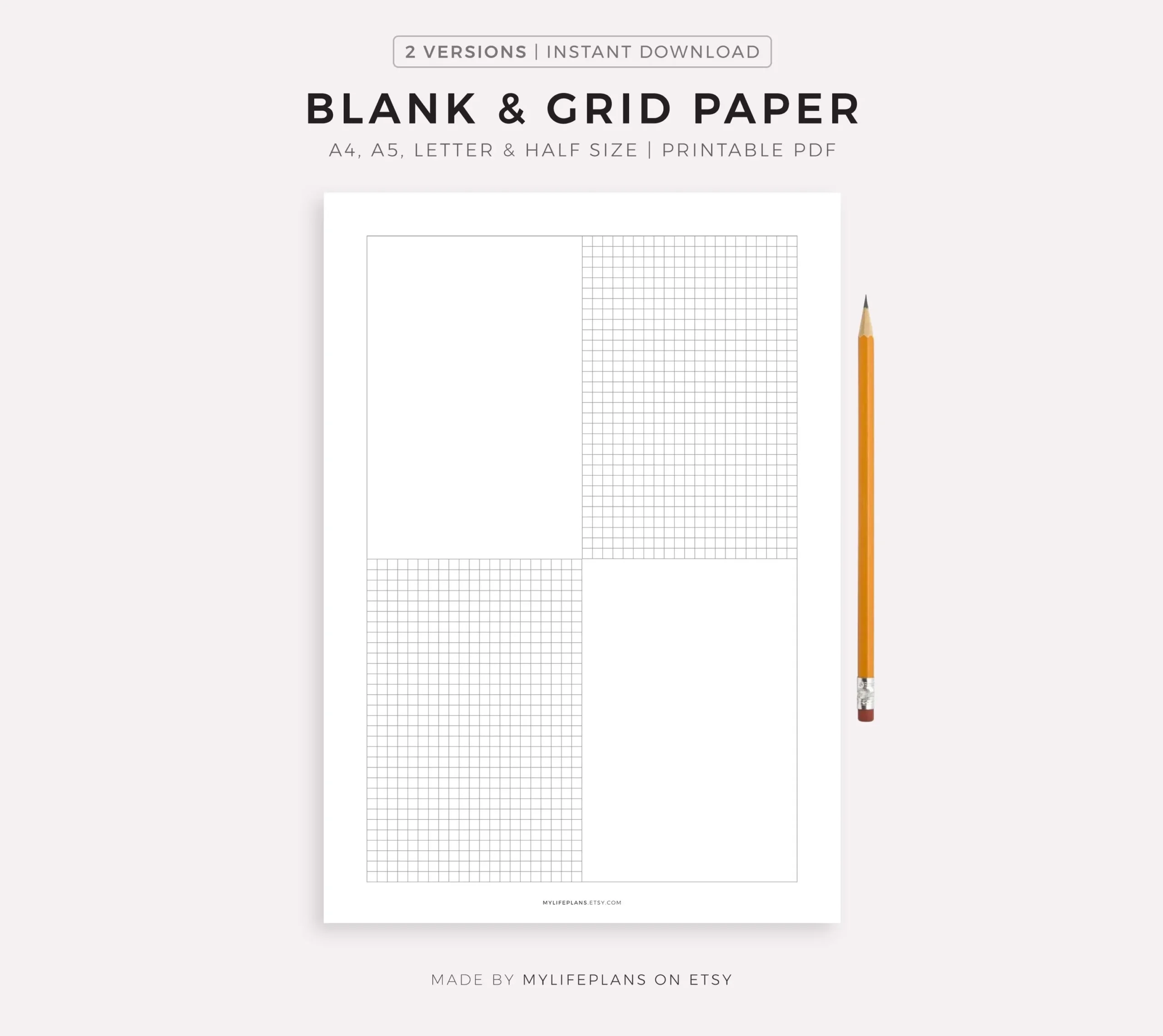 Blank amp Grid Paper Printable A4 a5 letter half Size Instant 