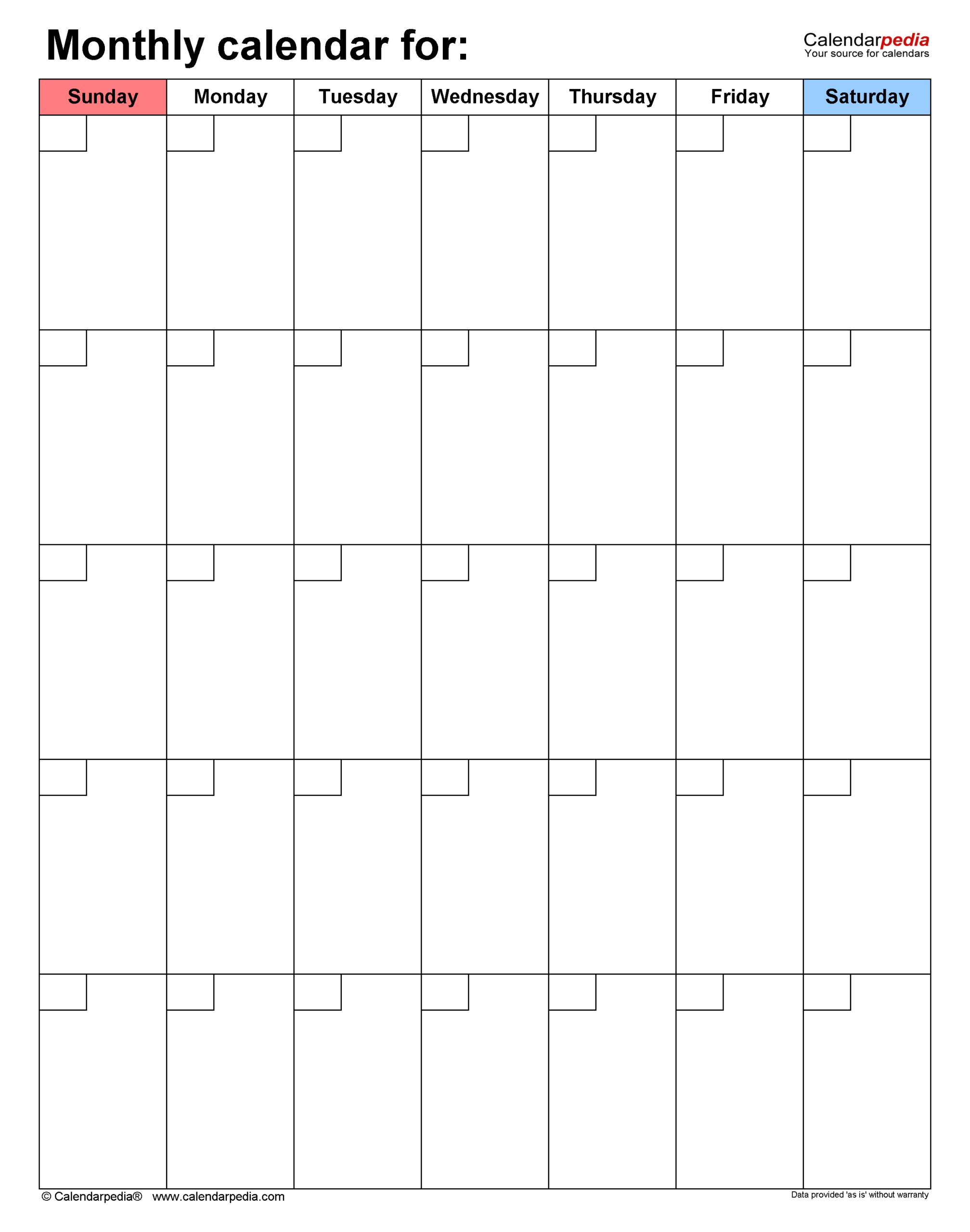Free Blank Calendar Printable Potrait