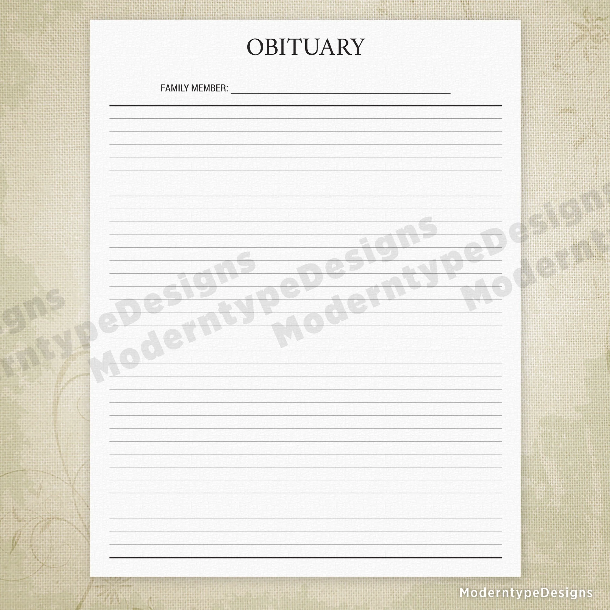 Blank Obituary Form Printable