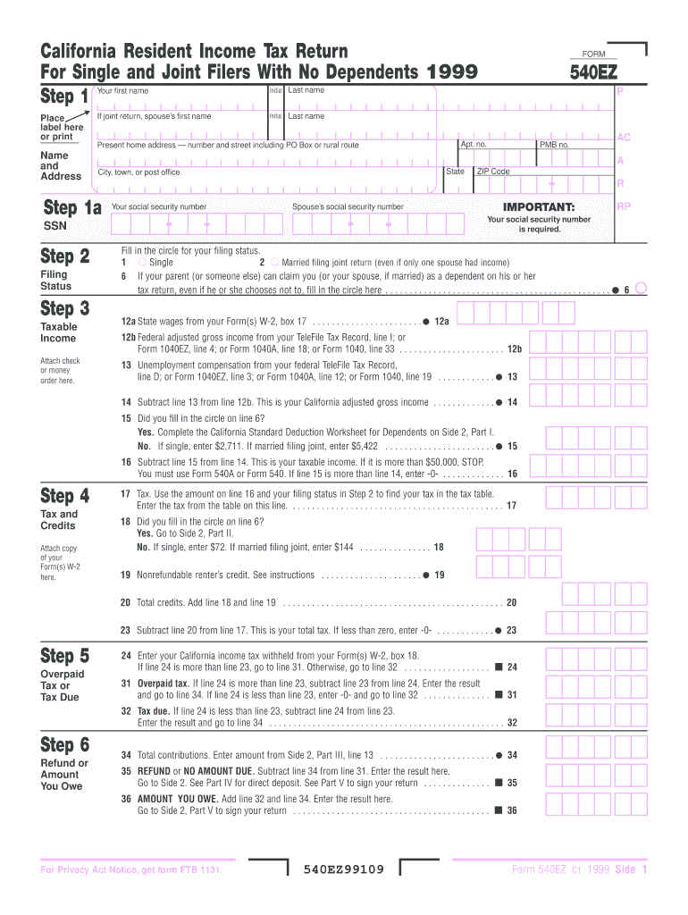 Printable Form 540 Tax Forms