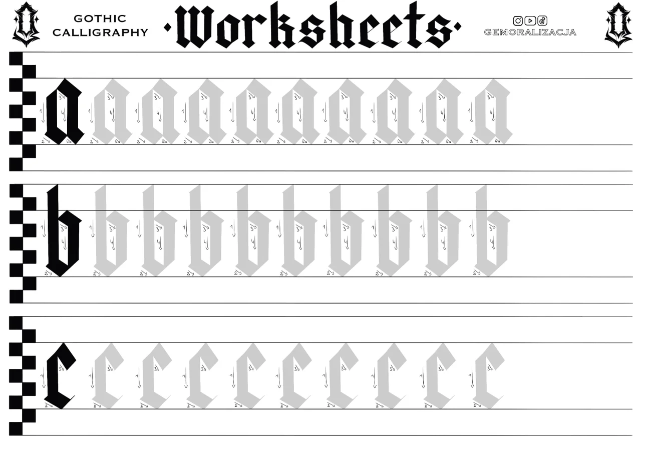 Calligraphy Gothic Textura Minuscule Worksheets 