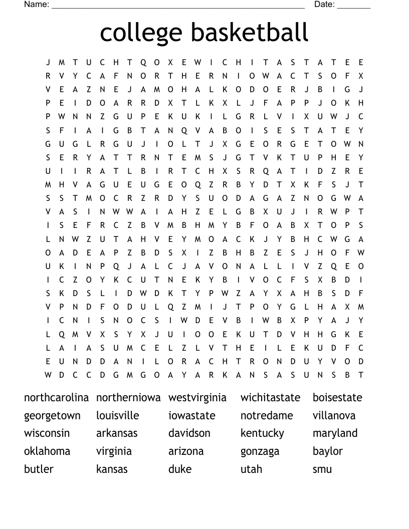 Free Printable Basketball Word Search