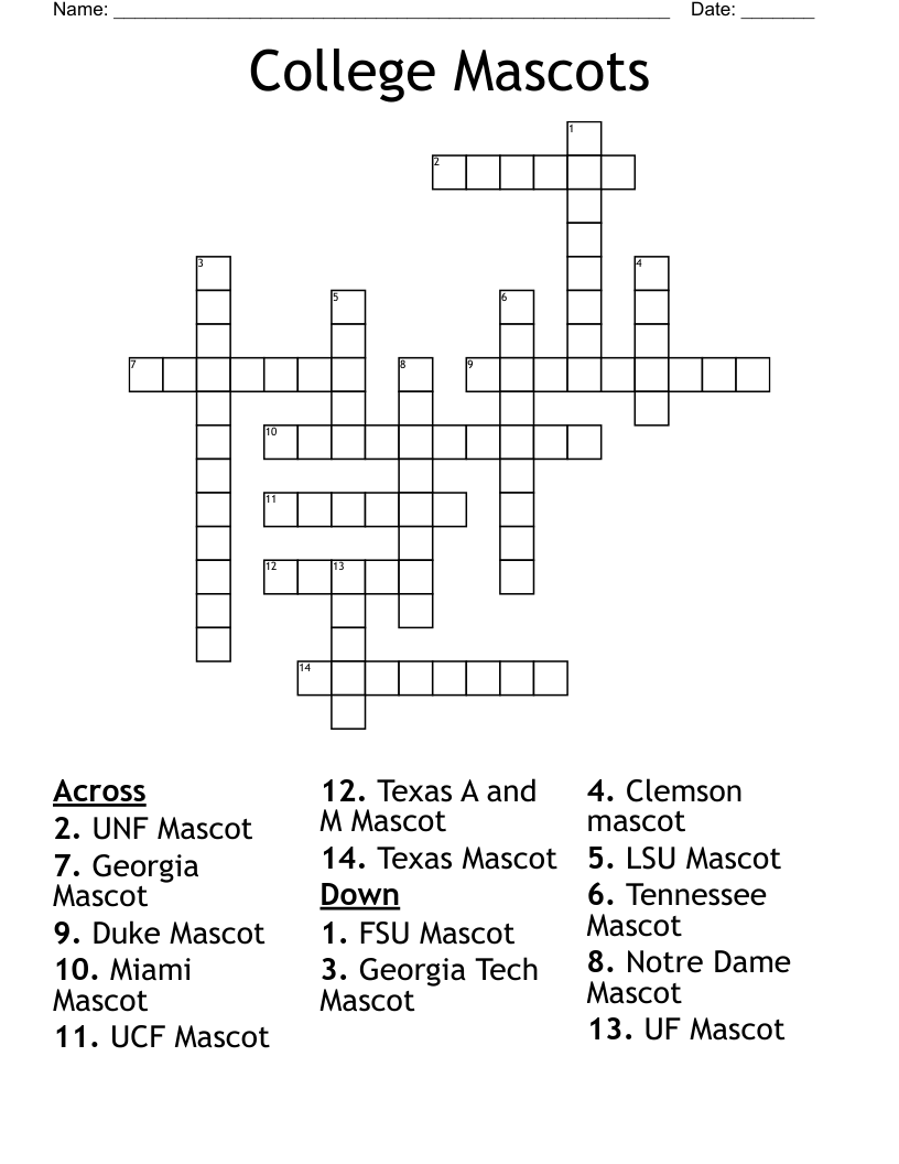 College Football Crossword Puzzles Printable