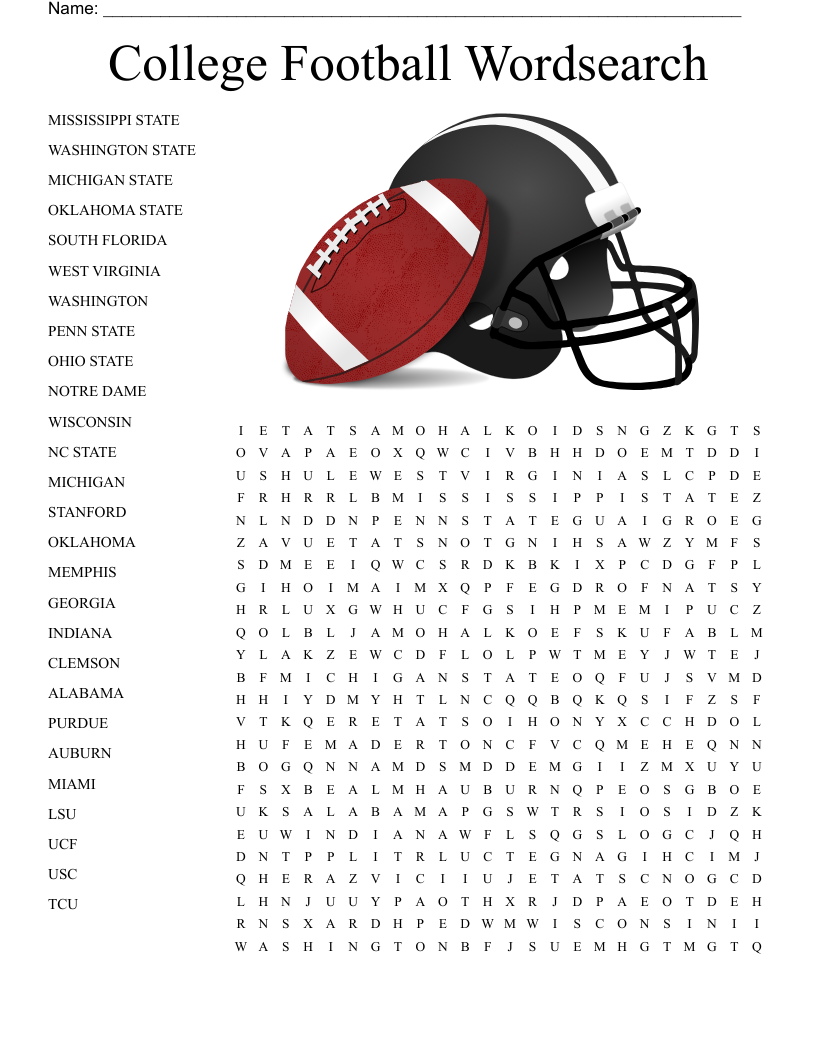 College Sports Crosswords Word Searches Bingo Cards WordMint