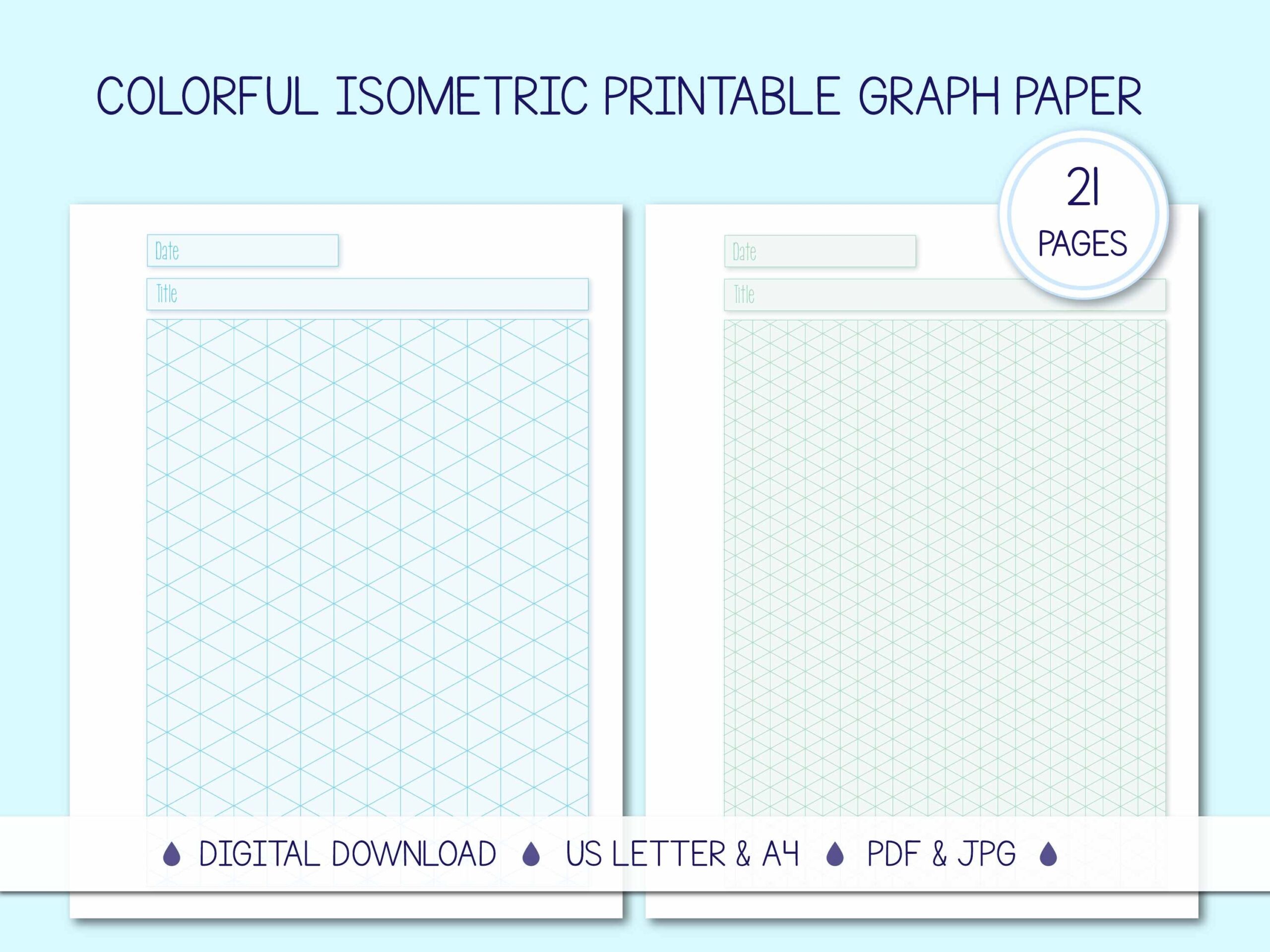 Colorful Isometric Graph Paper US Letter A4 digital Download 