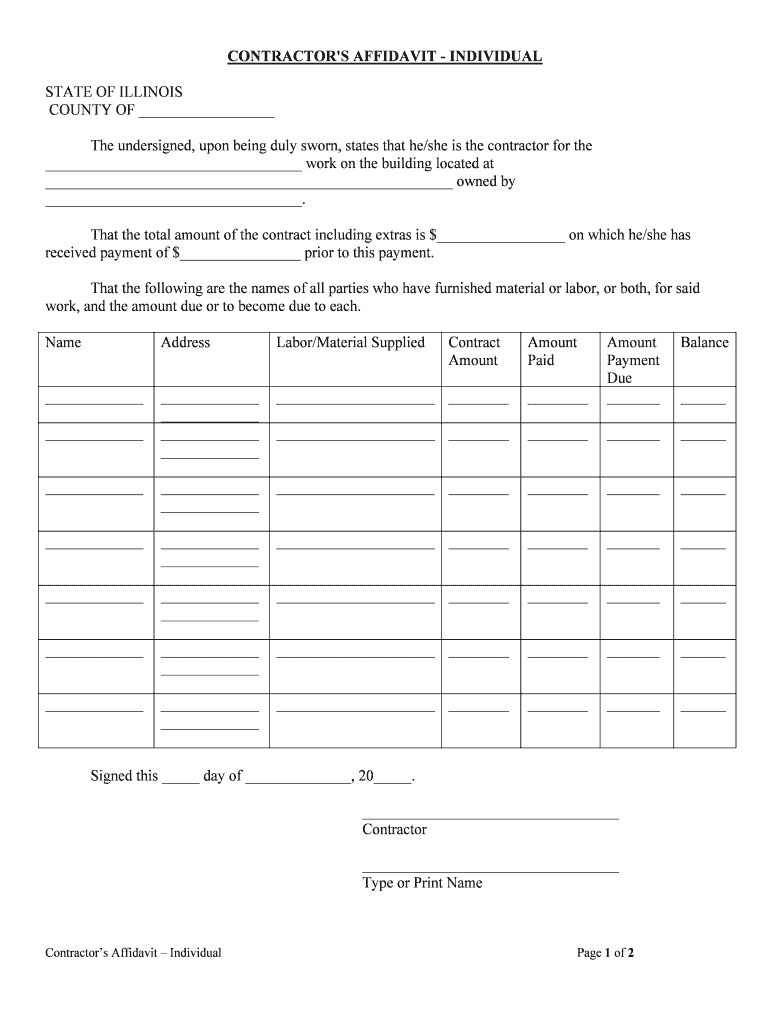 Contractors Verified Statement Individual Form Pre built Template 