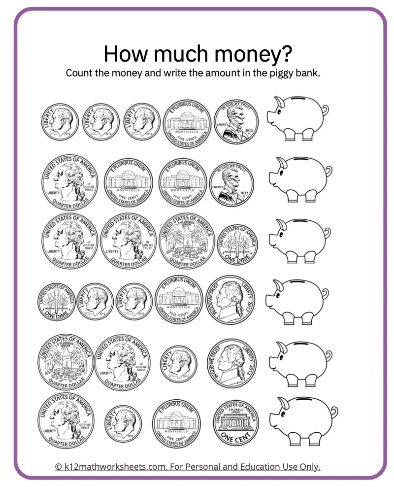 Value Of Coins Worksheet Printable Free