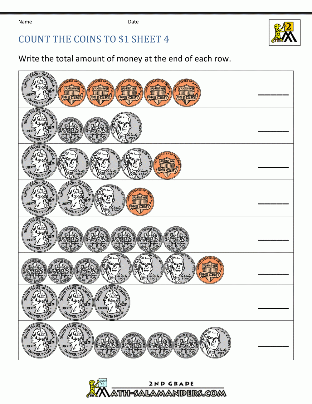 Free Printable Coins Worksheets