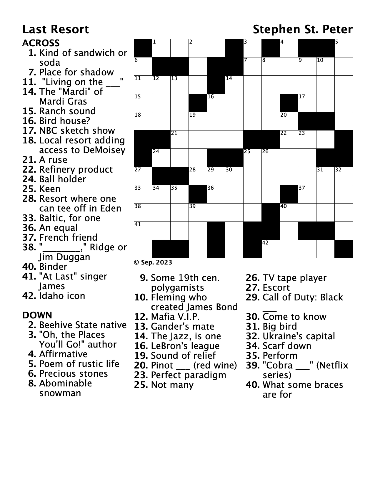 Free Printable Crossword Puzzle