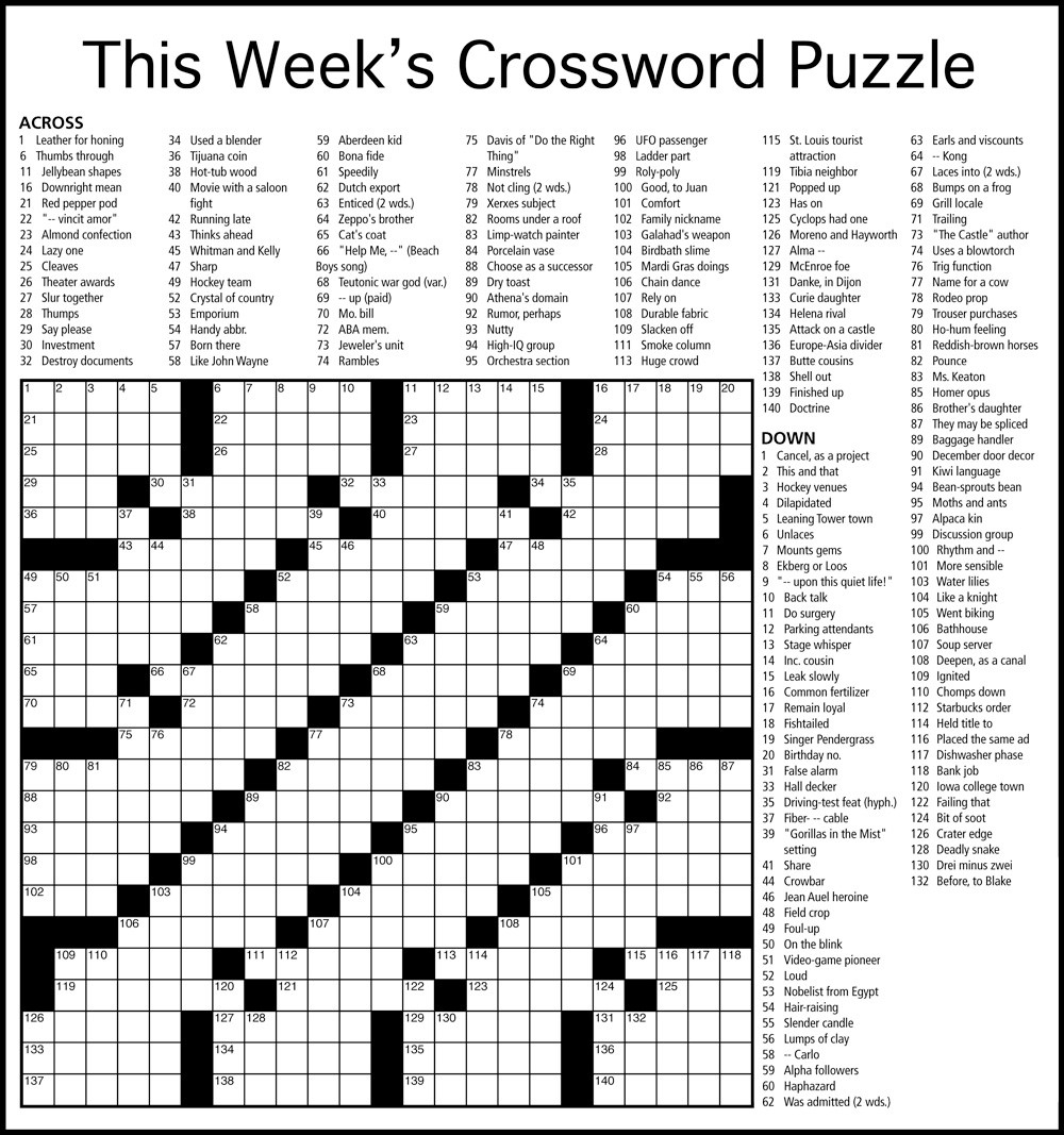 Printable Adult Crossword Puzzles