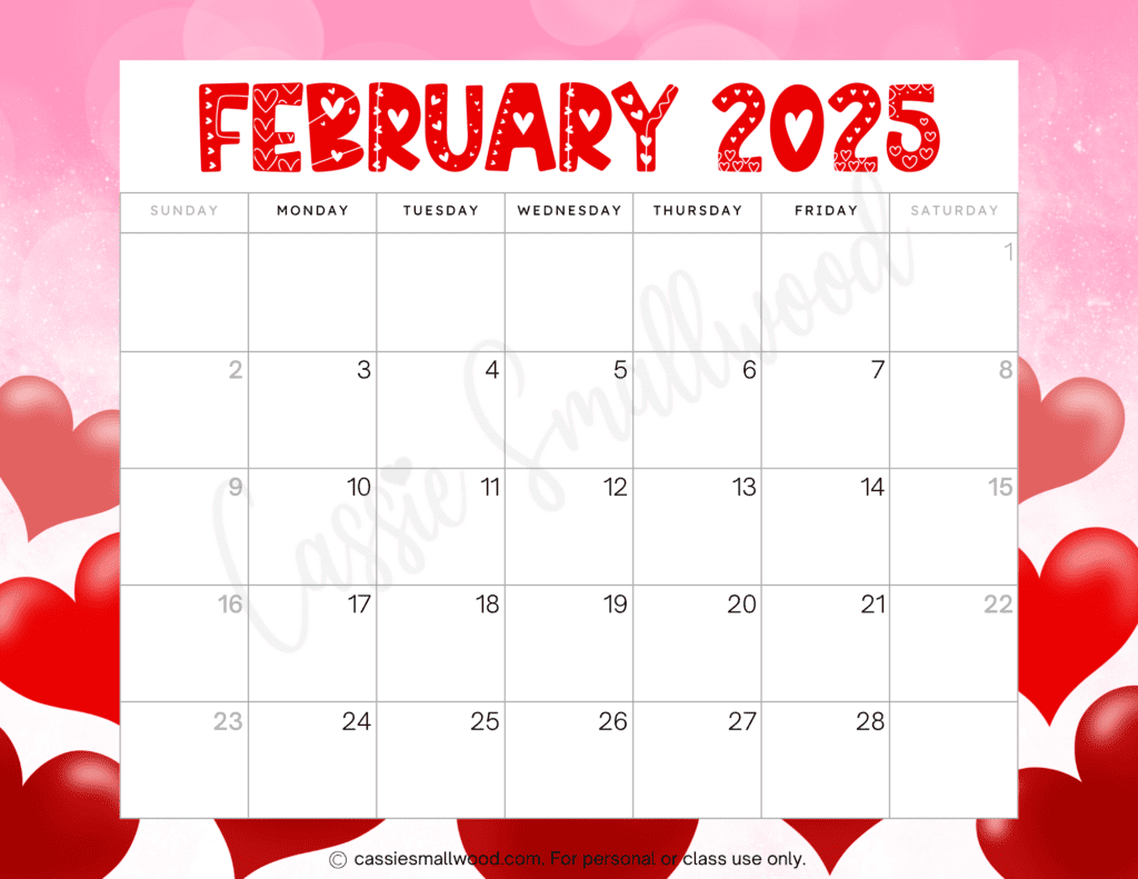 Cute Printable Blank February Calendar