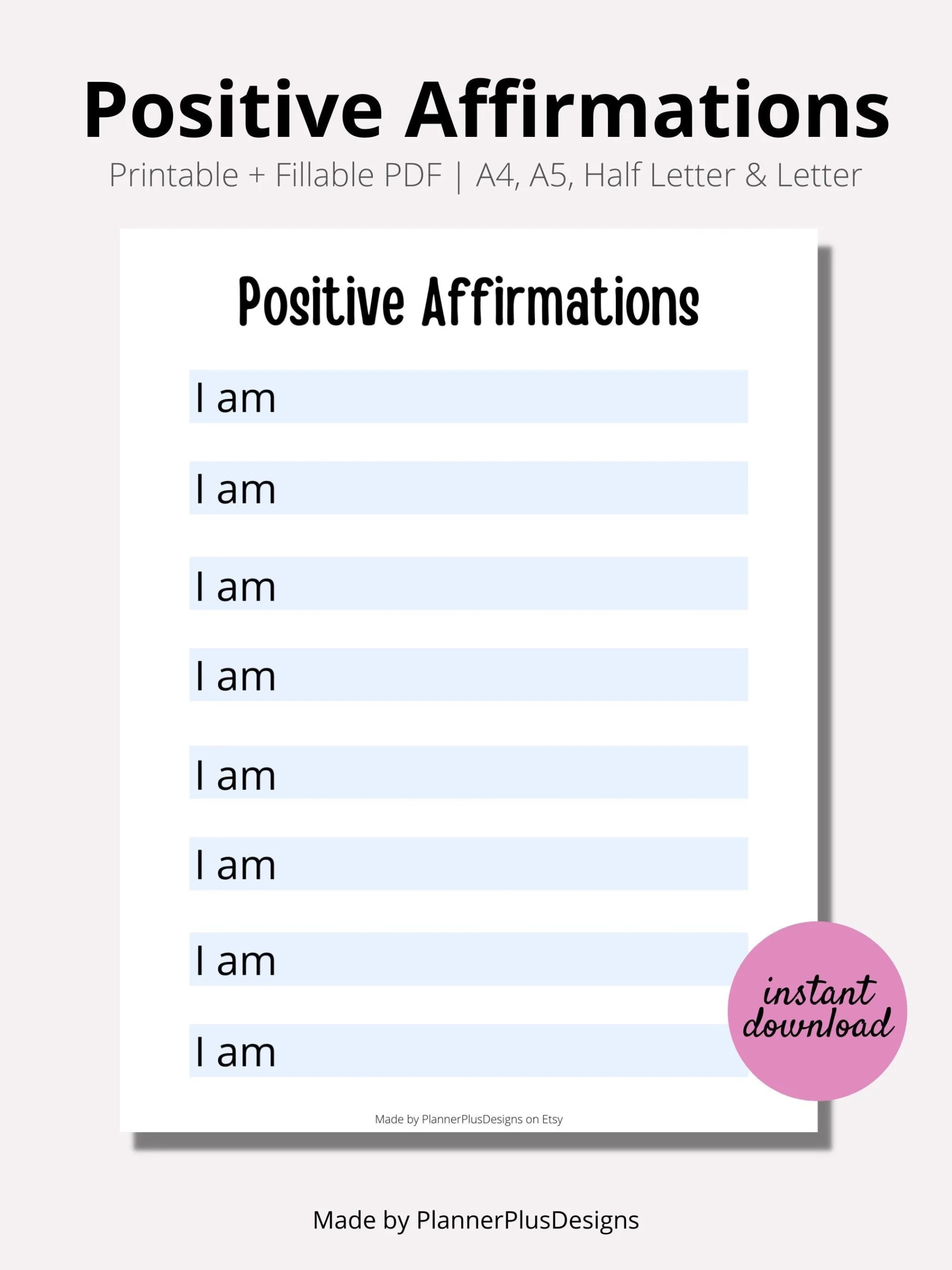 Daily Affirmations Log Daily Positive Intentions Printable 