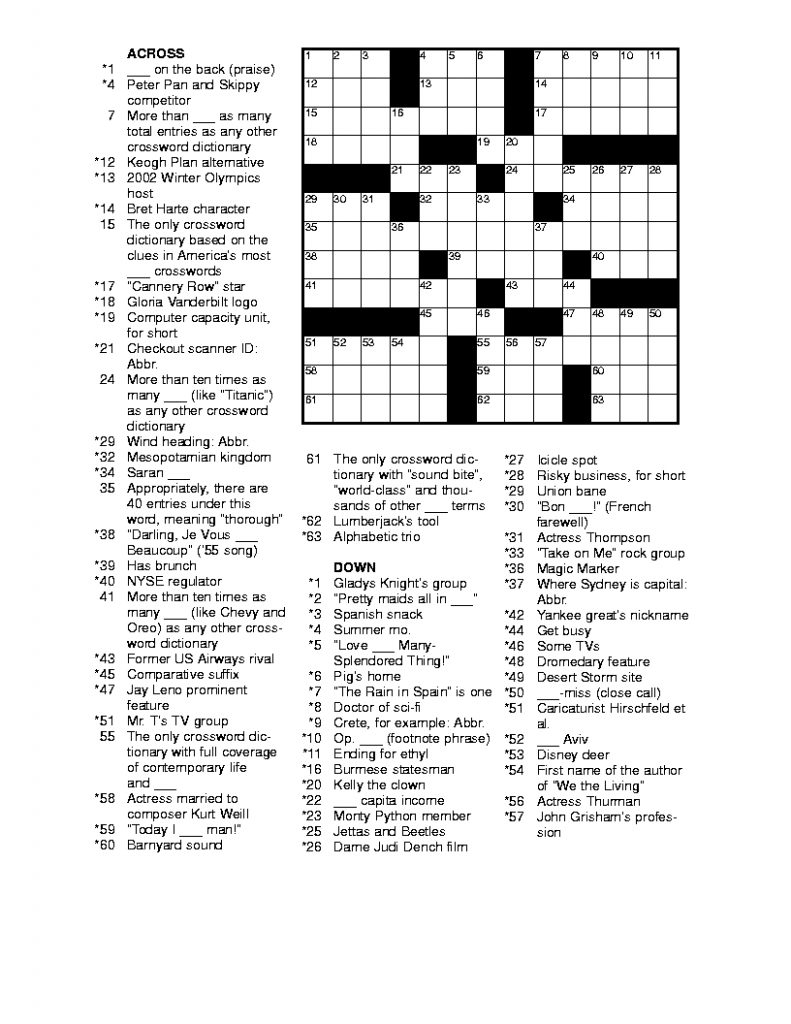 Free Printable Commuter Crossword Puzzles