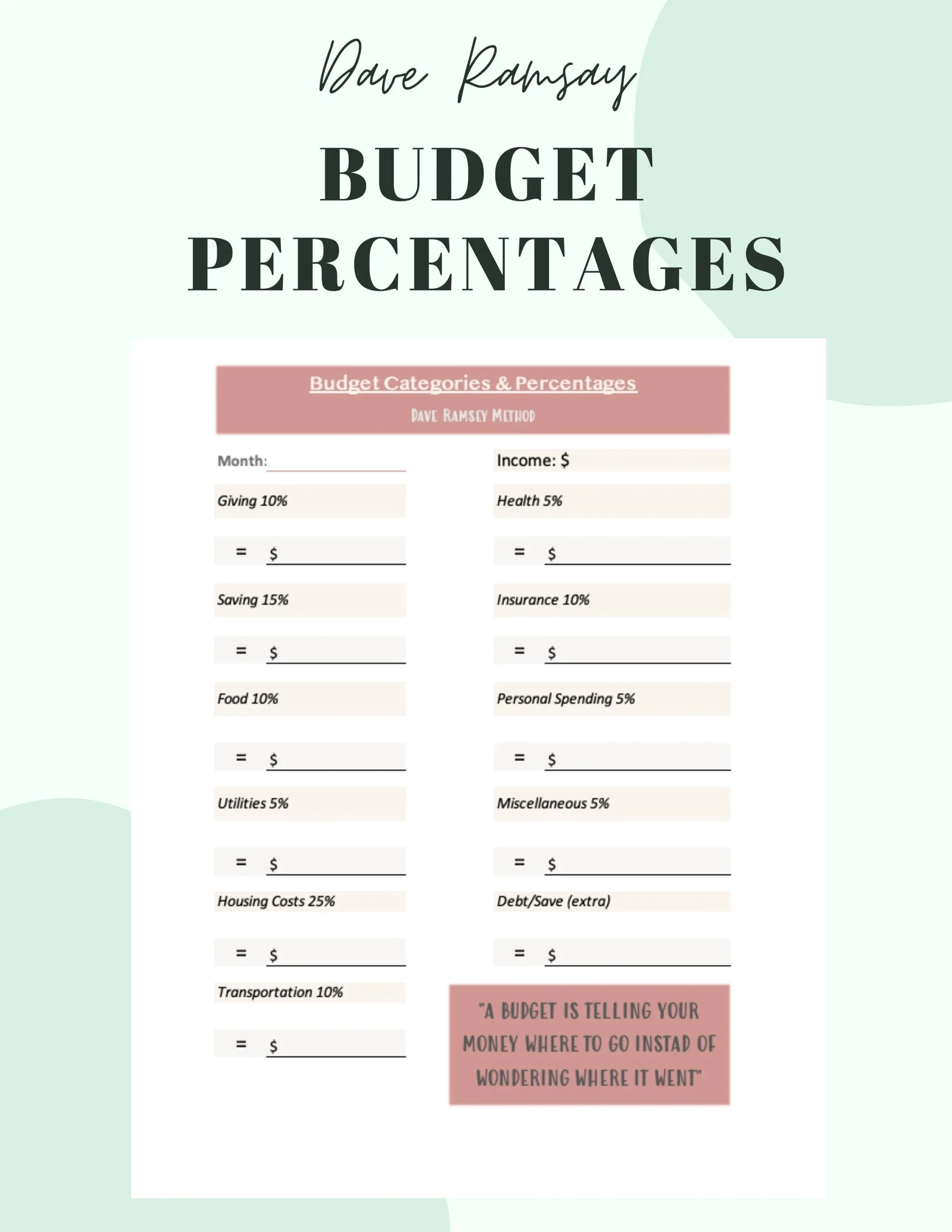 Printable Budget Worksheets Dave Ramsey
