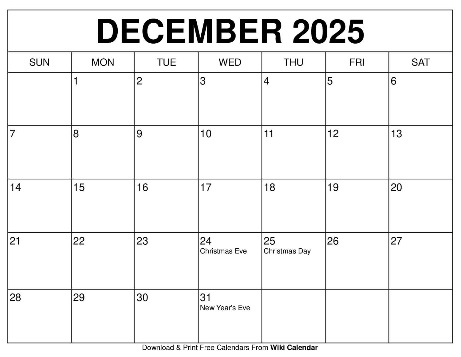 Blank Holiday Calendar Printable