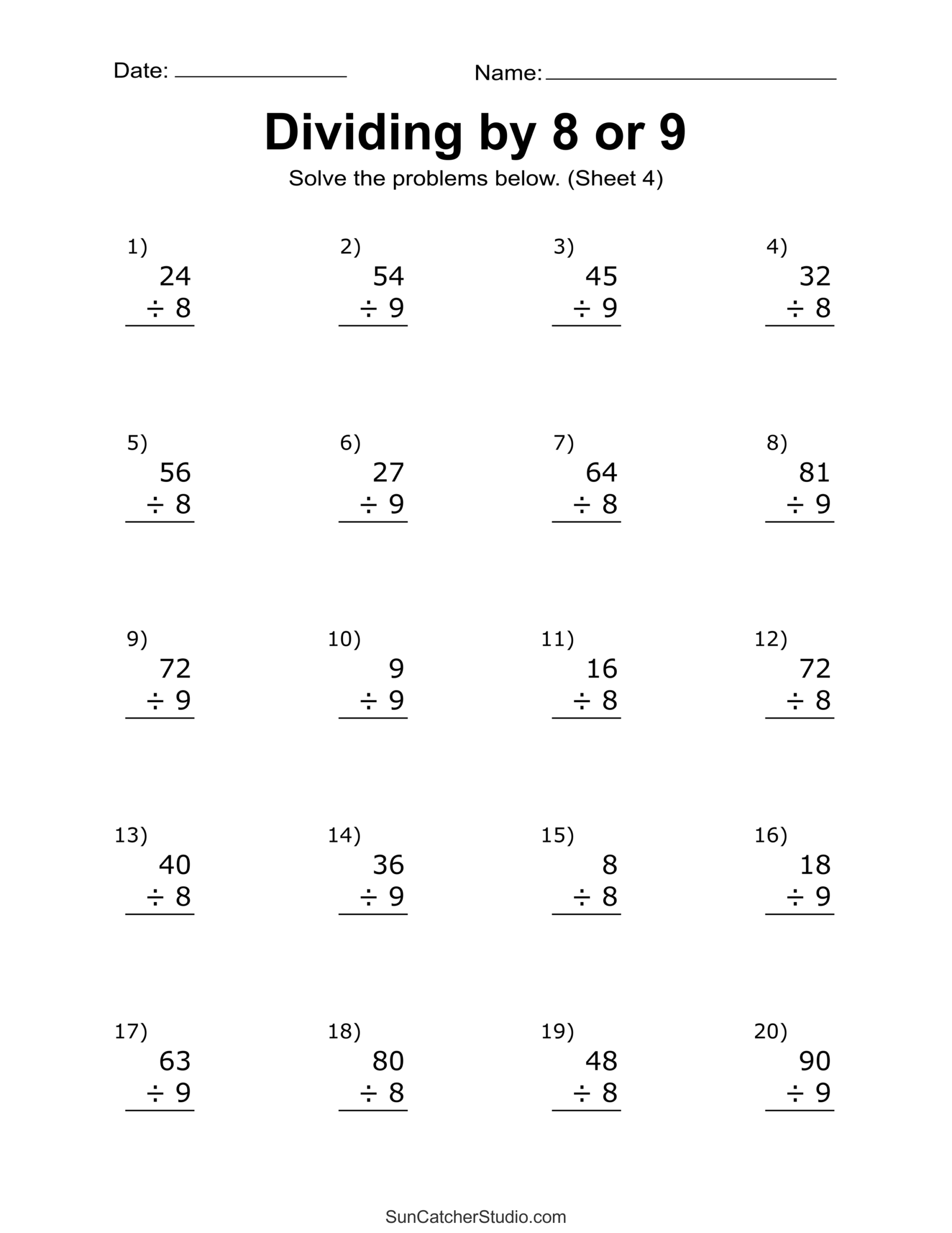 Division Practice Worksheets Printable