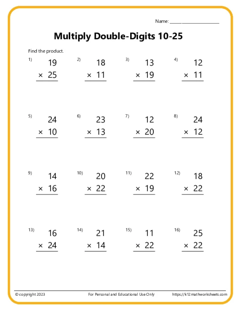 Double Digit Multiplication Worksheets