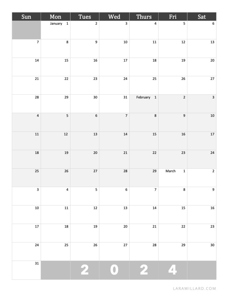 Printable Blank Quarterly Calendar