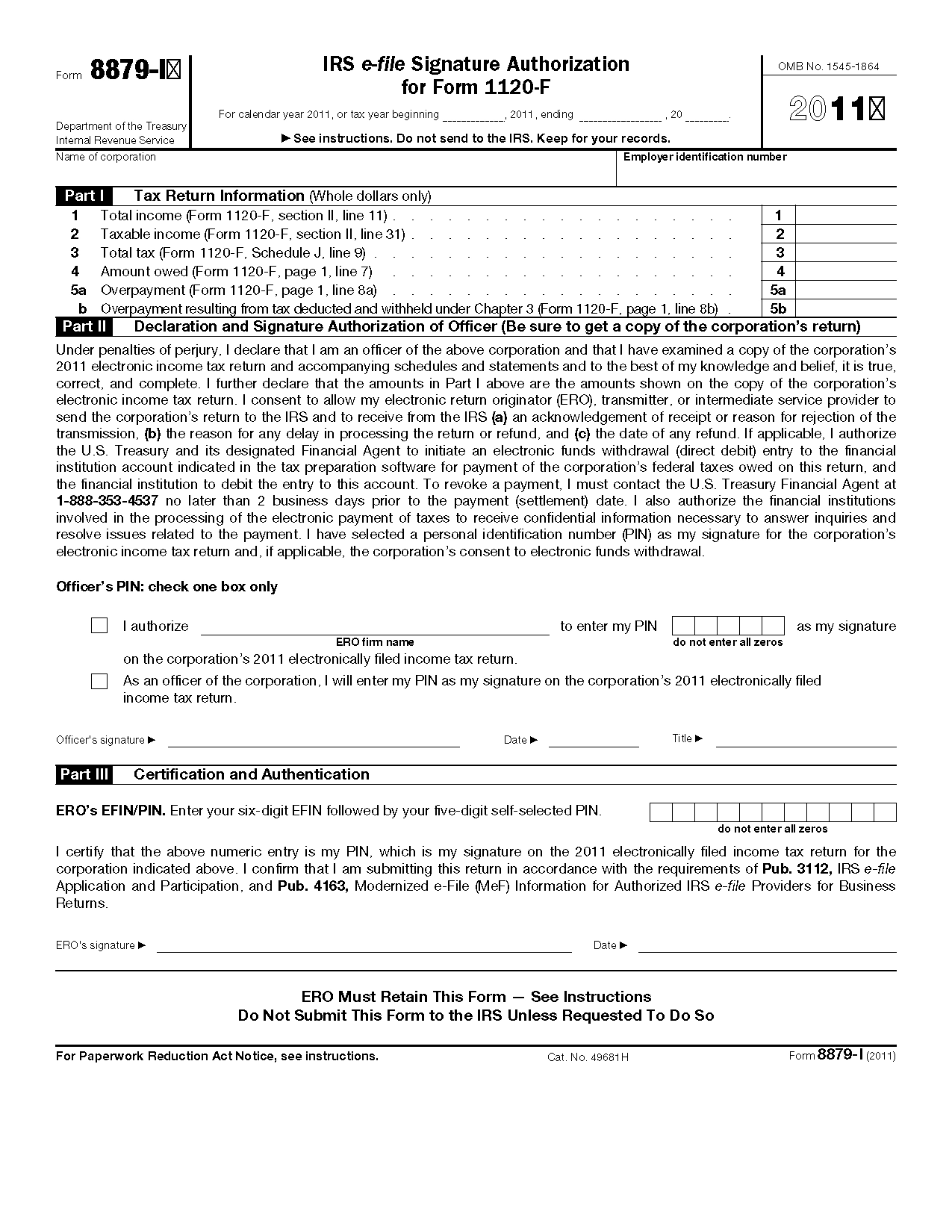 Downloadable Form 8879 IRS E File Signature Authorization 2014 