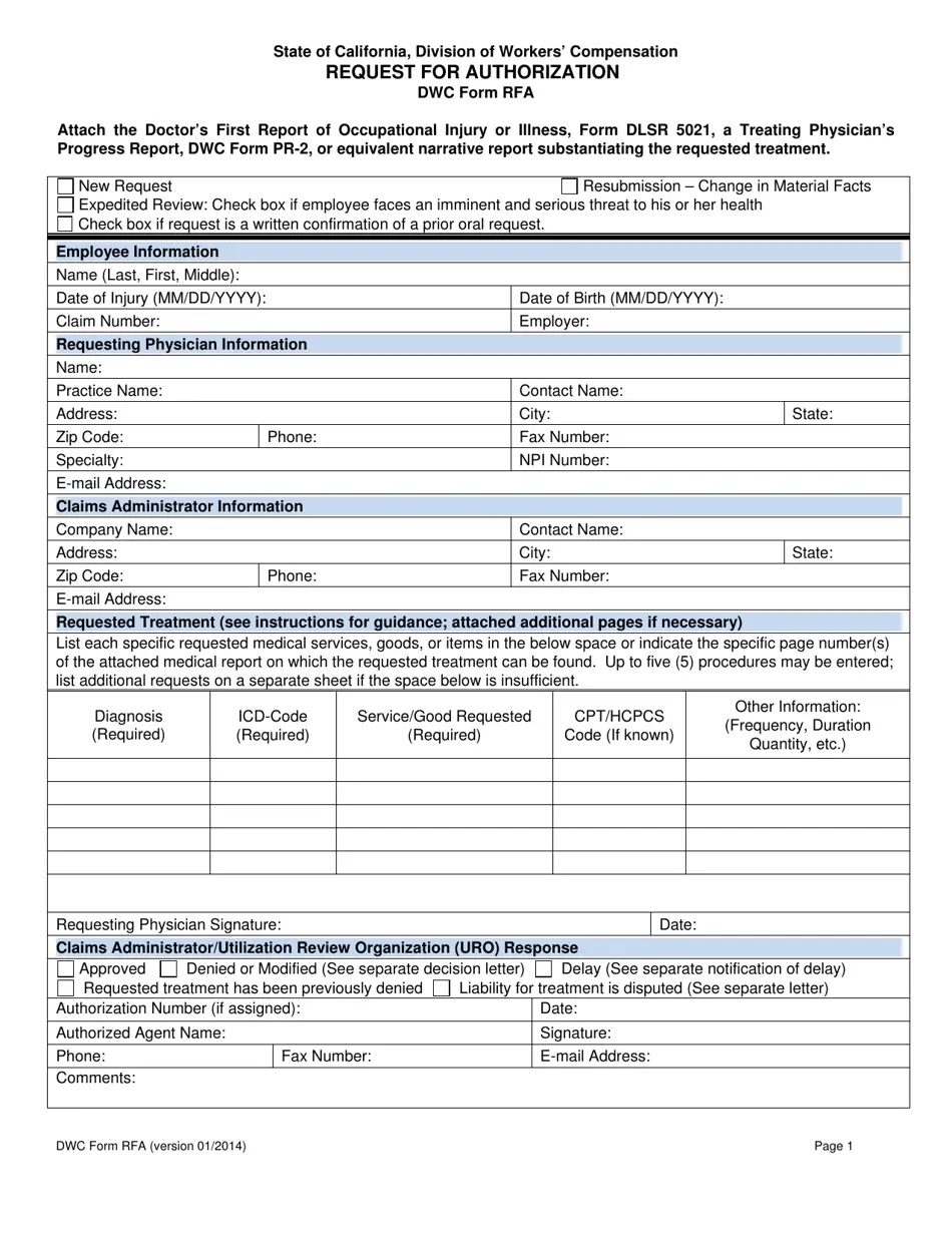 DWC Form RFA Fill Out Sign Online And Download Fillable PDF 