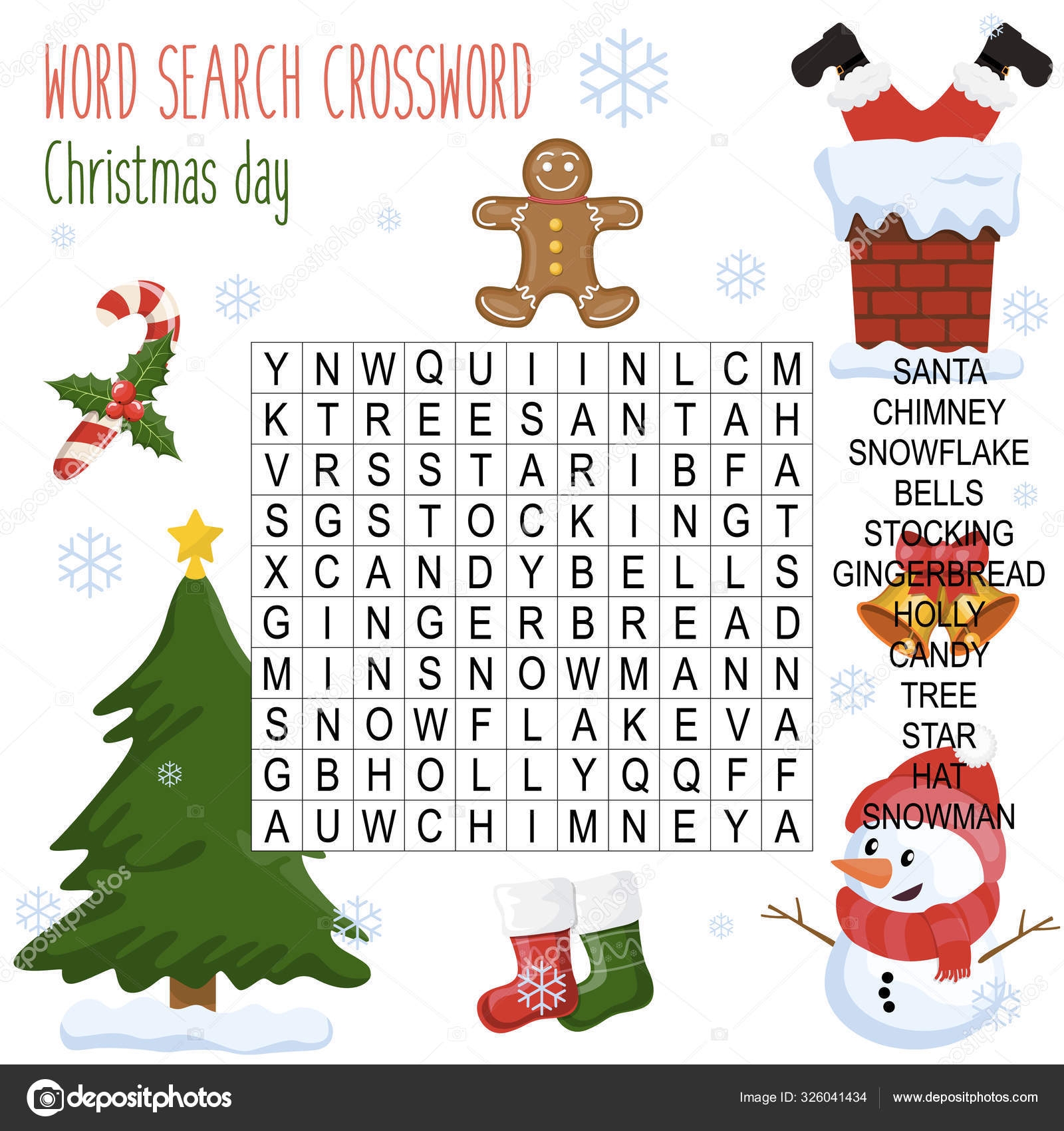 Easy Word Search Crossword Puzzle Christmas Day Children 