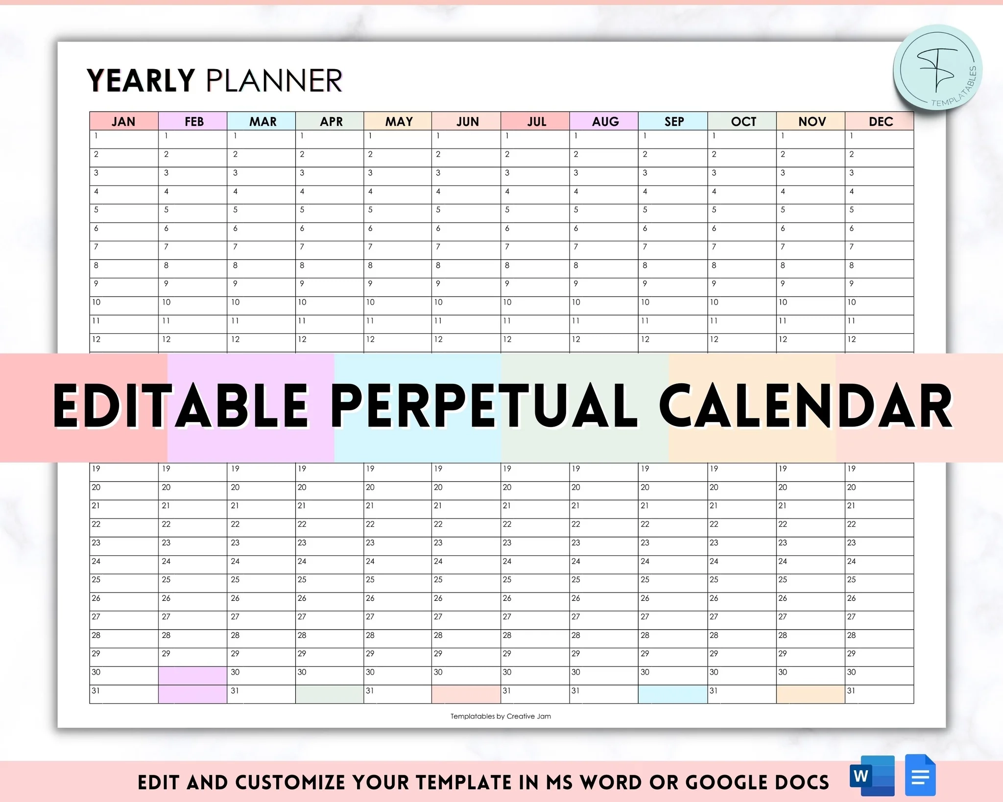 Editable Blank Perpetual Calendar Printable