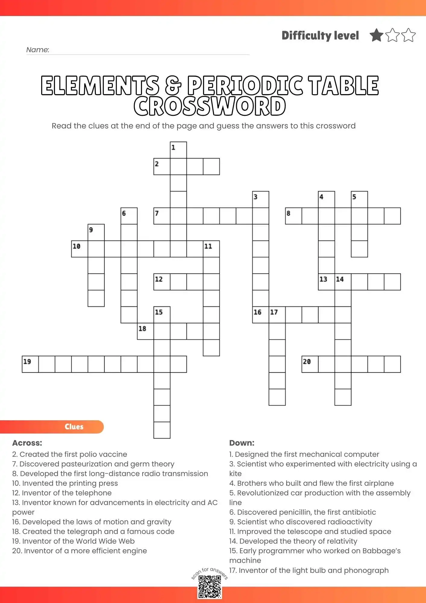 Periodic Table Crossword Puzzles Printable