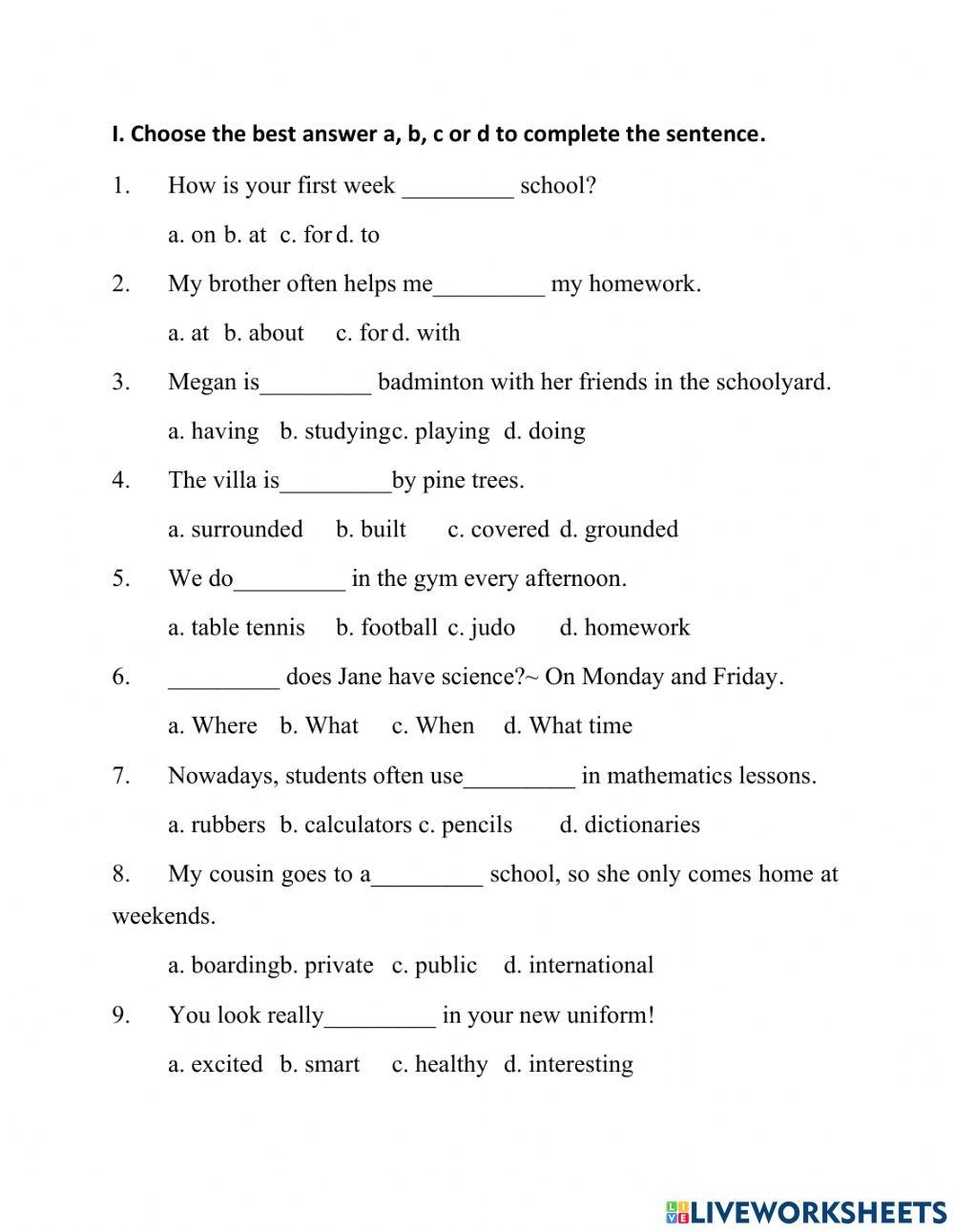Free Printable English Worksheets Grade 6